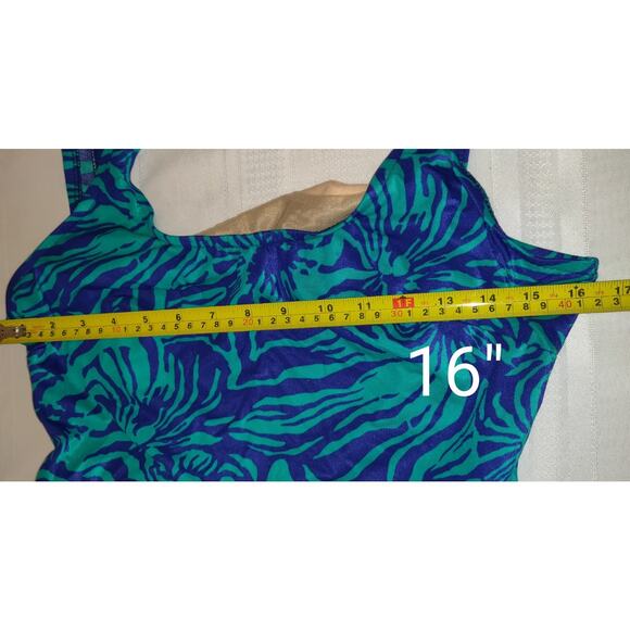 Vintage Esther Williams Swimsuit Sz 16 One Piece Romper Shorts Teal & Blue USA - Picture 10 of 16